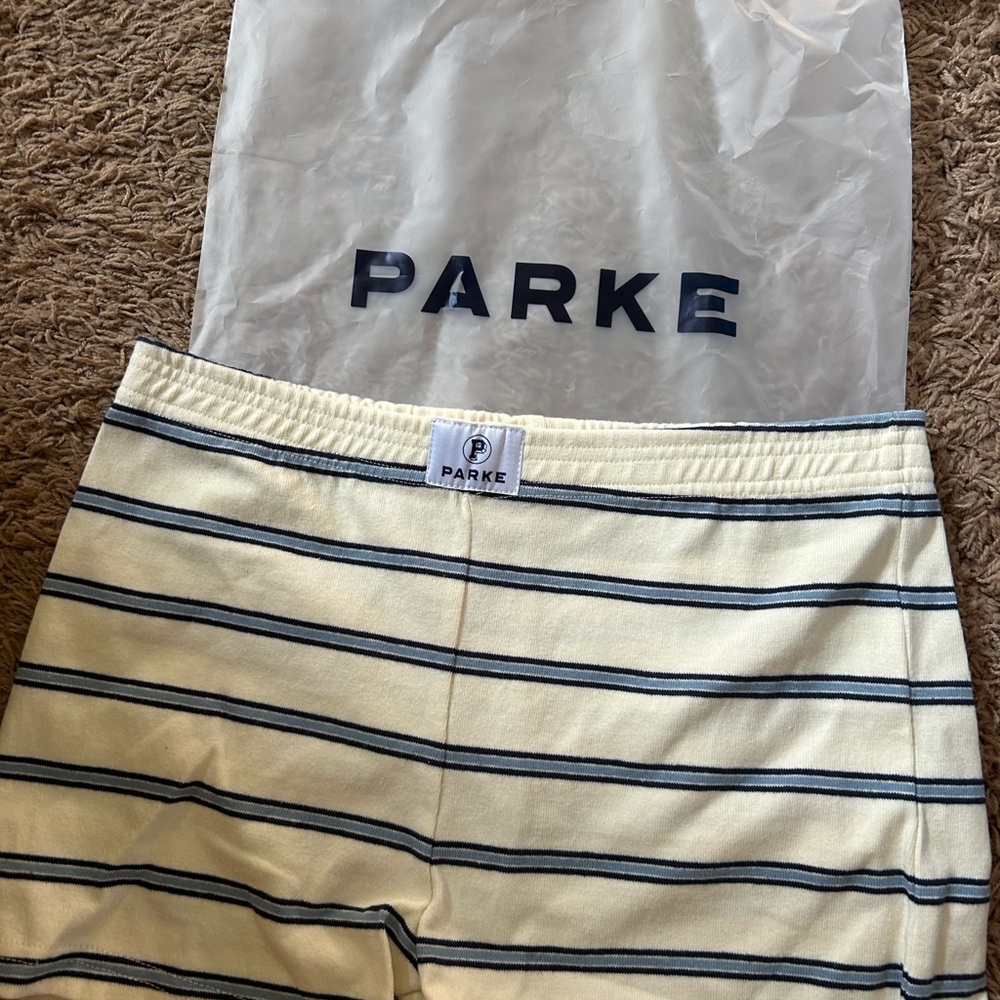 PARKE Women's Striped Cream Shorts Maggie and Emma drop